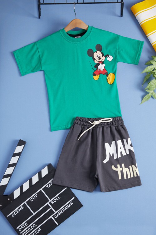 Sırt Baskı Detaylı Karakterli Erkek Çocuk Şortlu Takım 15476
