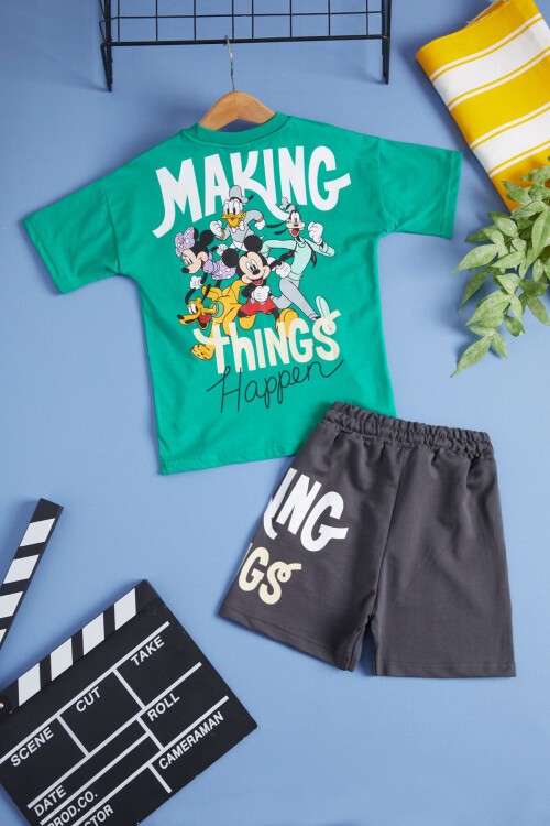 Sırt Baskı Detaylı Karakterli Erkek Çocuk Şortlu Takım 15476