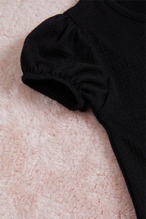 Siyah Ayıcık Aksesuarlı Kız Çocuk Şortlu Takım 15665