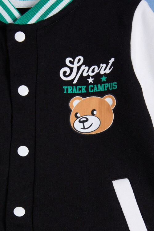 Siyah Ayıcık Baskılı Kolej Ceketli Erkek Bebek Takım 16184