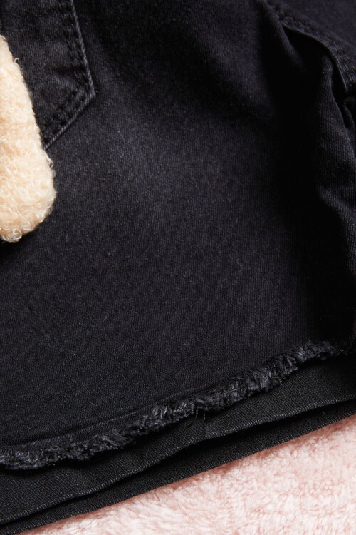 Siyah Ayıcık Detaylı Kız Jean Şort 15606