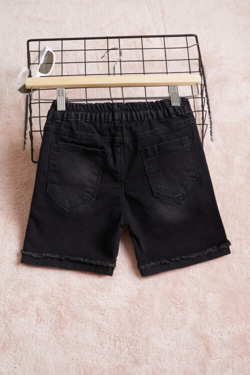 Siyah Ayıcık Detaylı Kız Jean Şort 15606