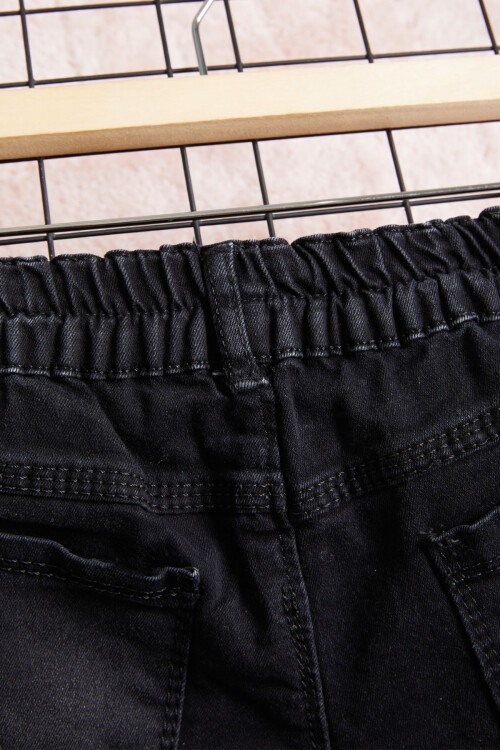 Siyah Ayıcık Detaylı Kız Jean Şort 15606