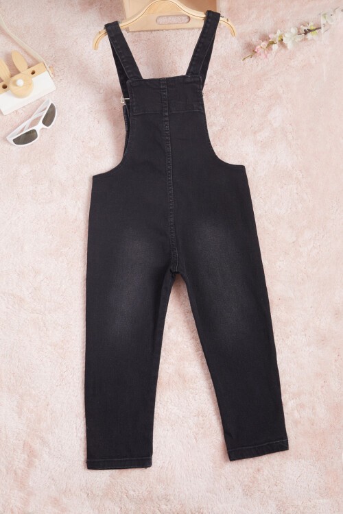 Siyah Ayıcık Detaylı Kız Salopet Tulum 15685