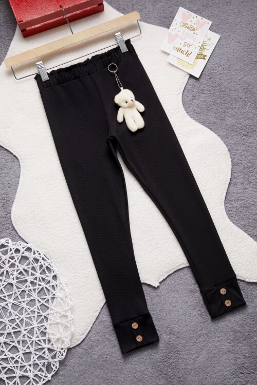 Siyah Ayıcıklı Fitilli Kız Çocuk Tayt 15397