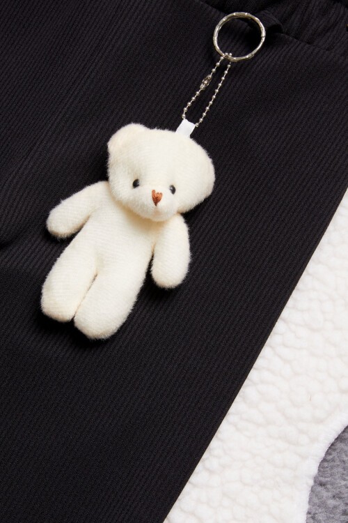 Siyah Ayıcıklı Fitilli Kız Çocuk Tayt 15397