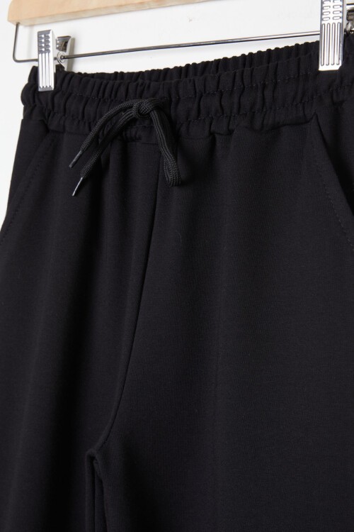 Siyah Bel ve Paça Lastikli Basic Erkek Çocuk Okul Eşofman Altı 16255