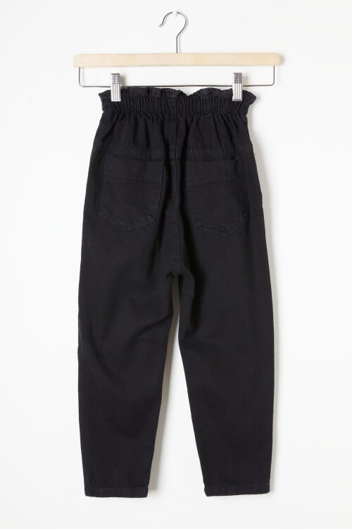 Siyah Beli Lastikli Yüksek Bel Kız Çocuk Jean Pantolon 16392