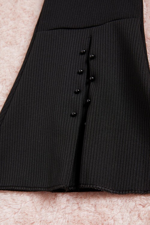 Siyah Boncuklu Yırtmaçlı İspanyol Kız Tayt 15656