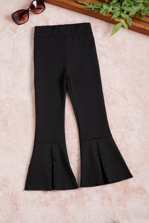 Siyah Boncuklu Yırtmaçlı İspanyol Kız Tayt 15656