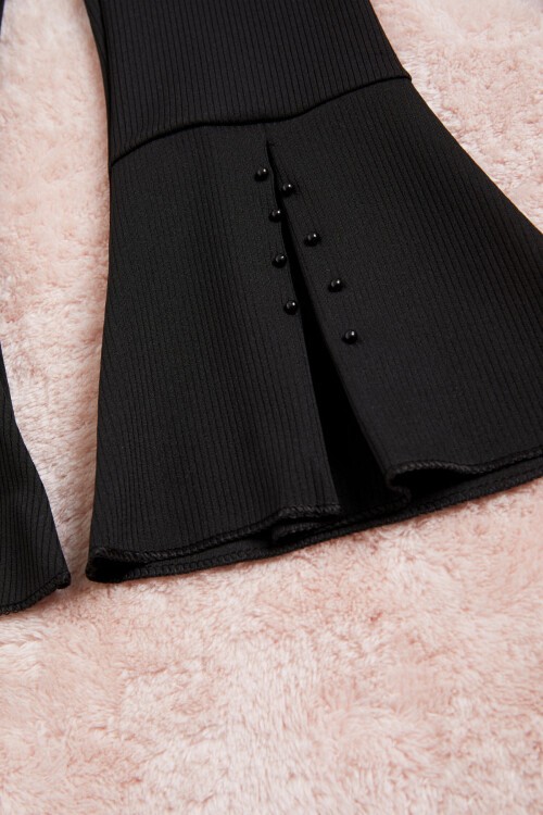 Siyah Boncuklu Yırtmaçlı İspanyol Kız Tayt 15656