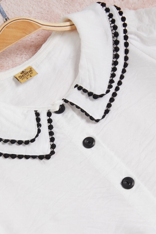 Siyah Dantel İşlemeli Deri Şortlu Bluzlu Kız Takım 15520