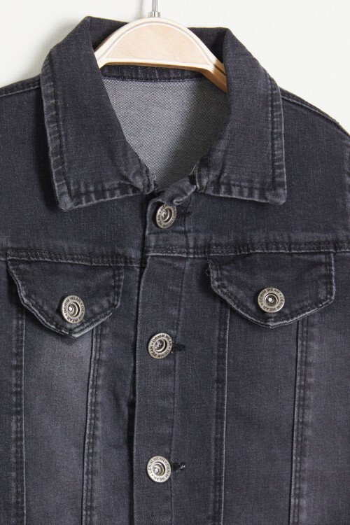 Füme Düğmeli Erkek Çocuk Jean Ceket 15524