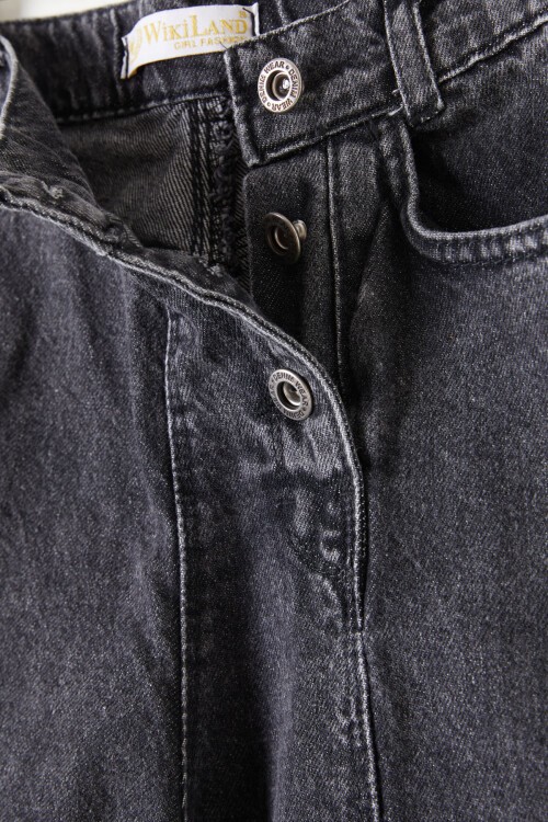 Siyah Geniş Paça Yandan Patlı Kız Jean Pantolon 16219