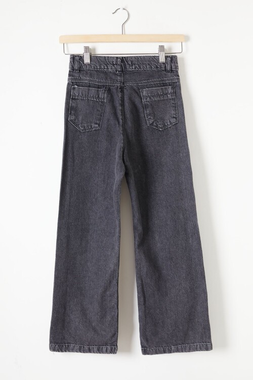 Siyah Geniş Paça Yandan Patlı Kız Jean Pantolon 16219