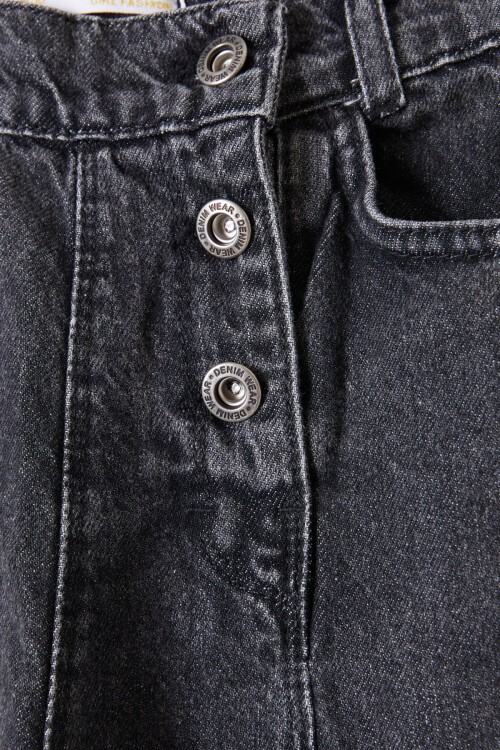 Siyah Geniş Paça Yandan Patlı Kız Jean Pantolon 16219