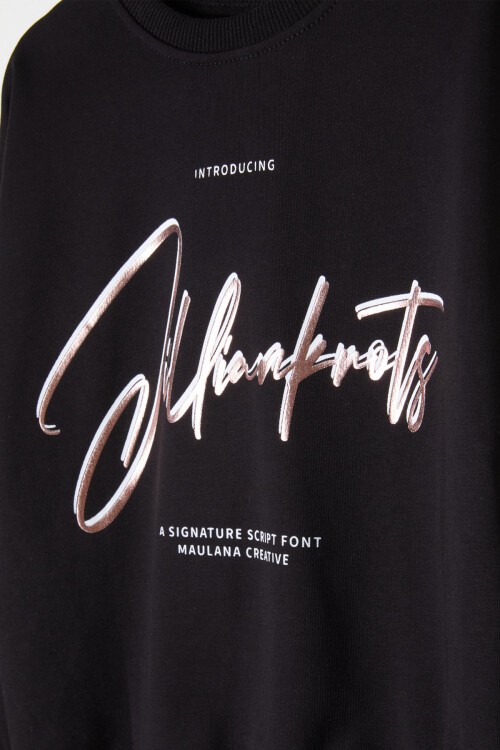 Siyah Hologram Yazı Baskılı Kız Çocuk Eşofman Takımı 16341