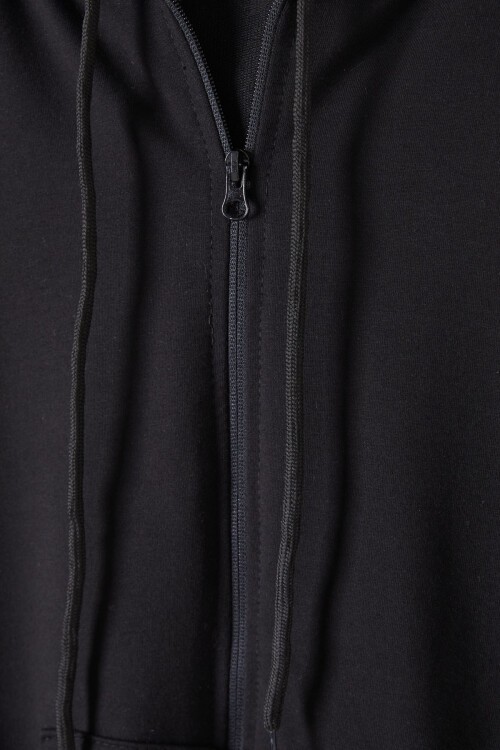 Erkek Çocuk Kapüşonlu Fermuarlı Siyah Okul Hırkası 16194