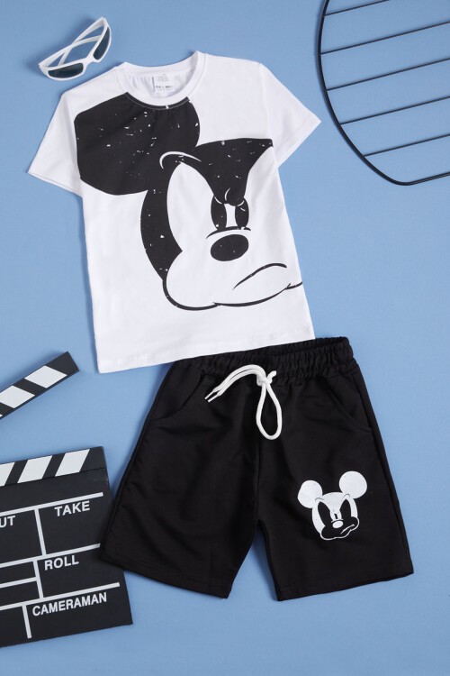 Siyah Karakter Baskılı Erkek Çocuk Şortlu Takım 16030