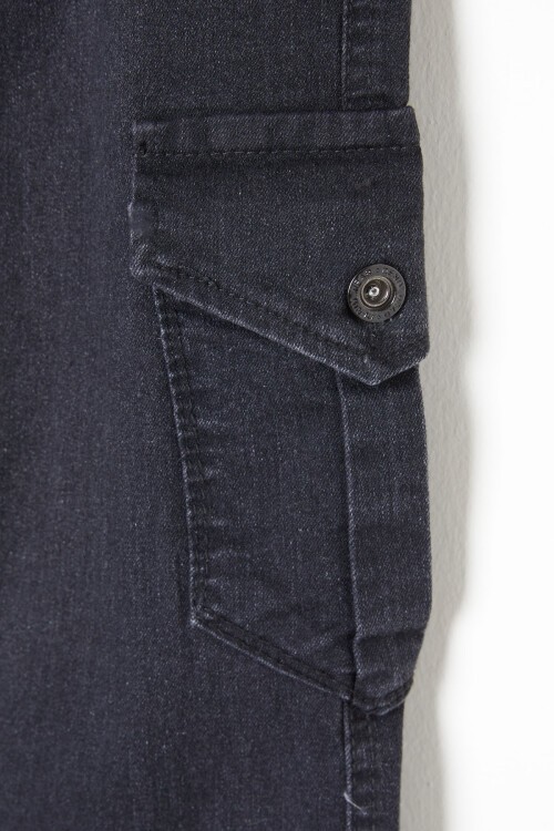 Siyah Kargo Cepli Beli Lastikli Erkek Çocuk Jean Pantolon 16239