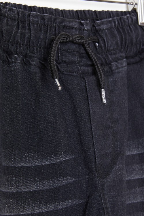 Siyah Kargo Cepli Beli Lastikli Erkek Çocuk Jean Pantolon 16239