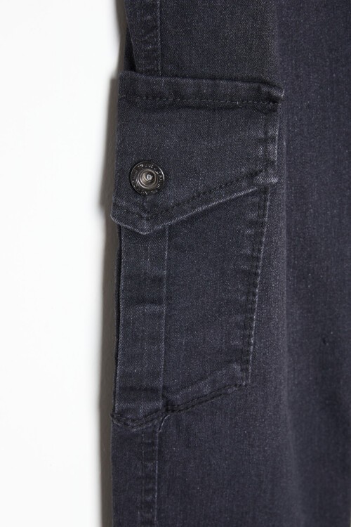 Siyah Kargo Cepli Beli Lastikli Erkek Çocuk Jean Pantolon 16239