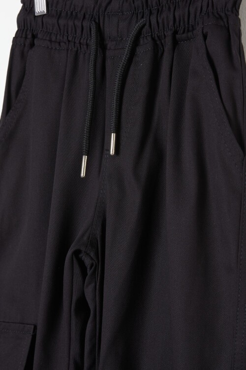 Siyah Kargo Cepli Beli Lastikli Erkek ÇocukPantolon 16206