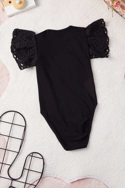 Siyah Kolları Dantelli Kız bebek Çıtçıtlı Badi 15465