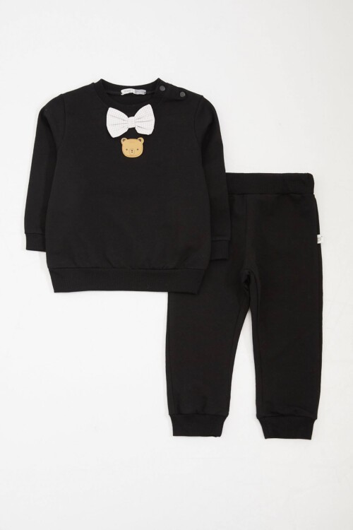 Siyah Papyonlu Ayıcık Detaylı Erkek Bebek Takımı 16139