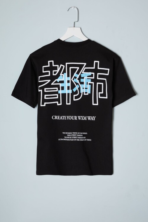 Siyah Sırt Baskı Detaylı Erkek Tişört 16087