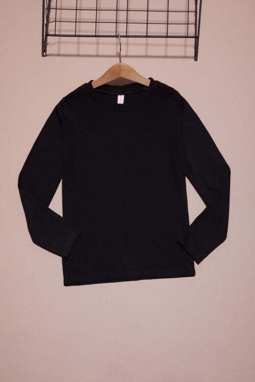 Siyah Uzun Kollu Kız Çocuk Düz Sweatshirt 16428