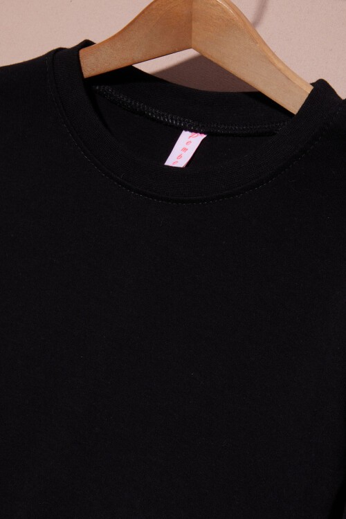 Siyah Uzun Kollu Kız Çocuk Düz Sweatshirt 16428