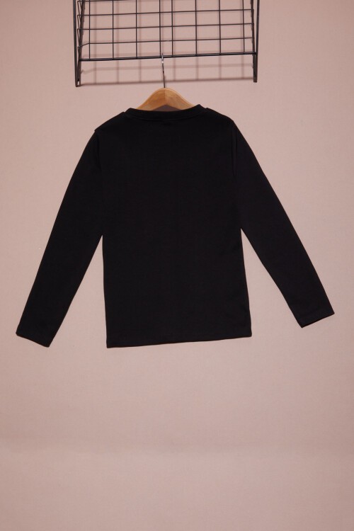 Siyah Uzun Kollu Kız Çocuk Düz Sweatshirt 16428