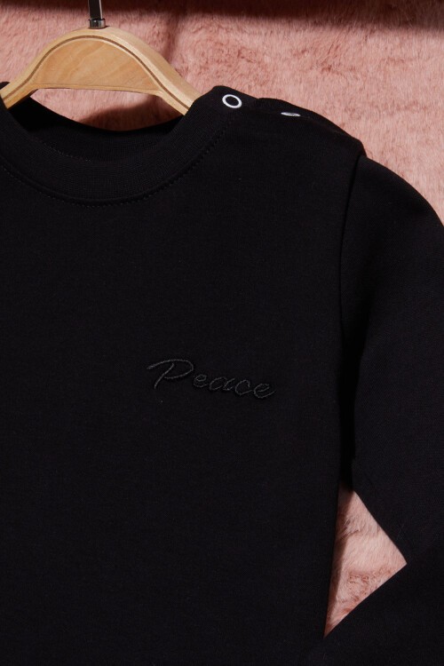 Siyah Yazı Nakışlı Kız Çocuk Çıtçıtlı Sweatshirt 16420