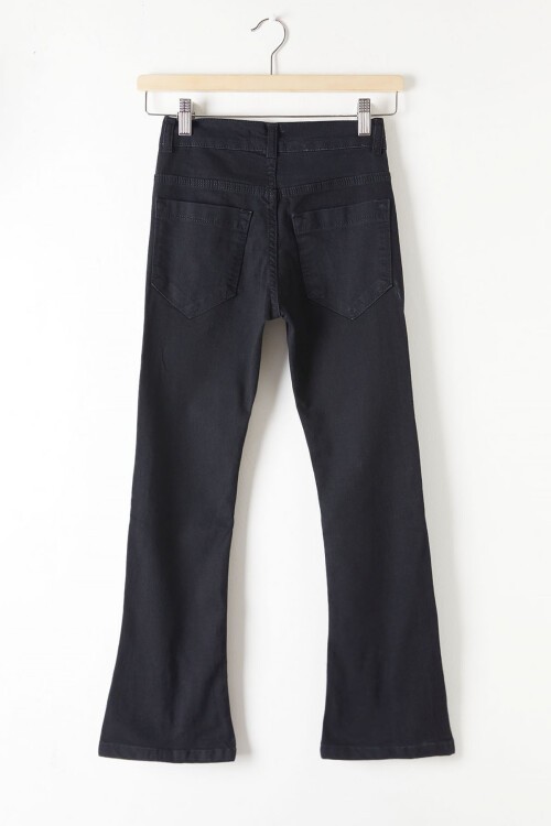 Siyah Yırtmaçlı İspanyol Paça Kız Çocuk Jean Pantolon 16211