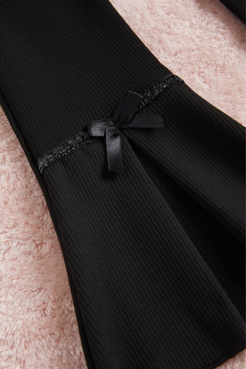 Siyah Yırtmaçlı İspanyol Paça Kız Tayt 15655