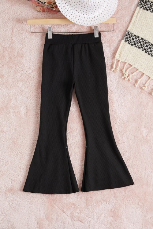 Siyah Yırtmaçlı İspanyol Paça Kız Tayt 15655