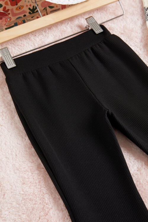 Siyah Yırtmaçlı İspanyol Paça Kız Tayt 15655