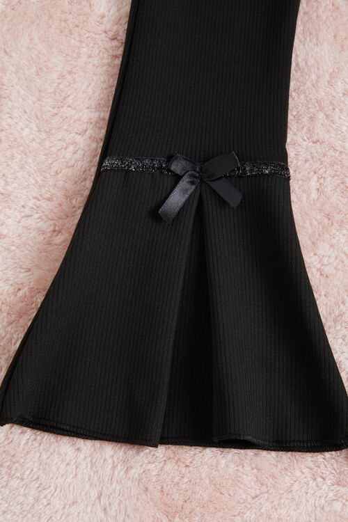 Siyah Yırtmaçlı İspanyol Paça Kız Tayt 15655