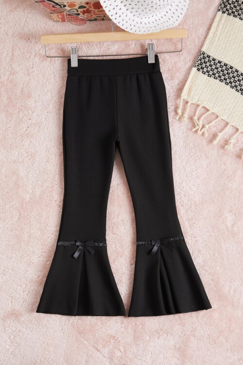 Siyah Yırtmaçlı İspanyol Paça Kız Tayt 15655