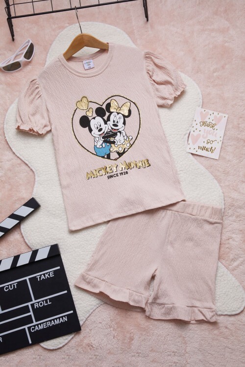 Somon Kalpli Karakter Baskılı Kız Çocuk Şortlu Takım 15449