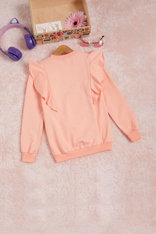 Somon Kelebek Nakışlı Volanlı Kız Çocuk Sweatshirt 16404