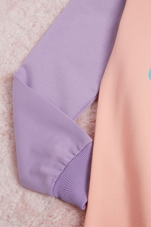 Somon Kolları Renkli Yazı Baskılı Kız Çocuk Sweatshirt 16282