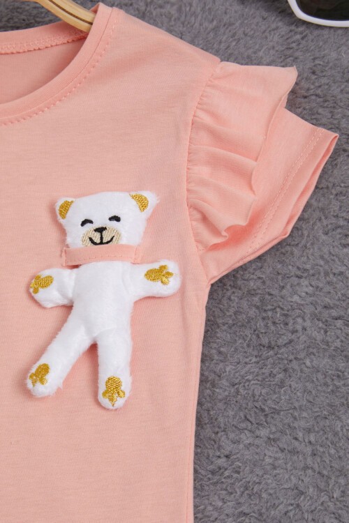 Somon Peluş Ayıcıklı Fırfırlı Kız Çocuk T-shirt 15539