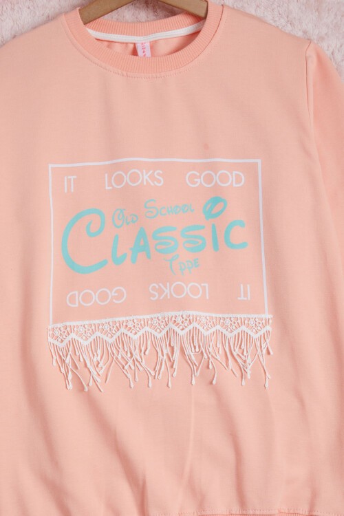 Somon Yazı Baskılı Püsküllü Kız Çocuk Sweatshirt 16308