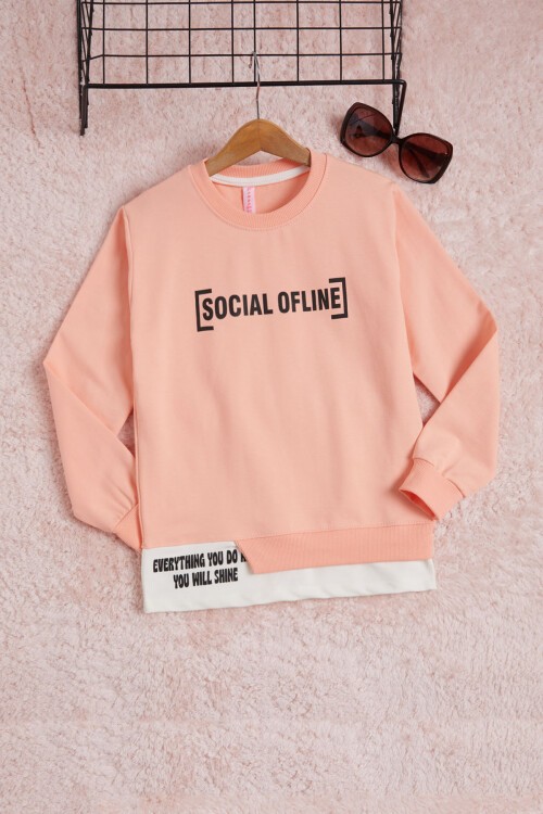 Somon Yazı Baskılı Şeritli Kız Çocuk Sweatshirt 16289