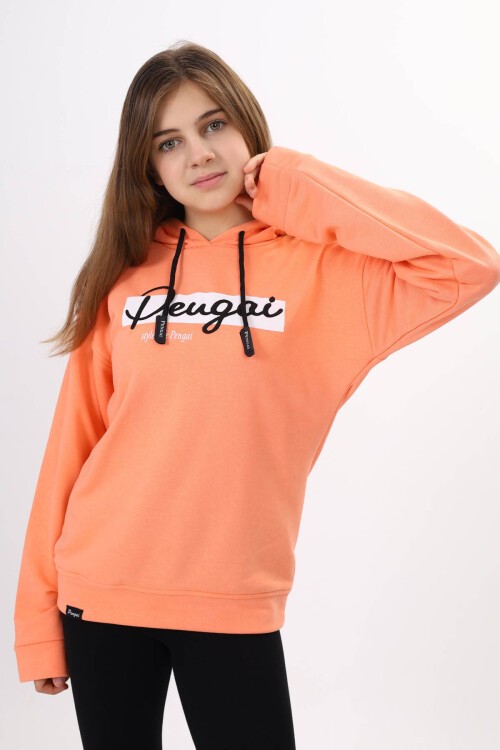 Somon Yazı Nakışlı Kapüşonlu Kız Çocuk Sweatshirt 16444