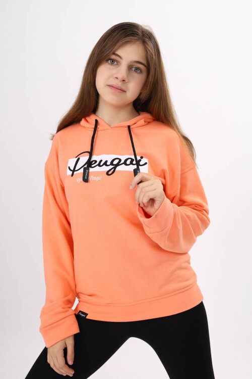 Somon Yazı Nakışlı Kapüşonlu Kız Çocuk Sweatshirt 16444