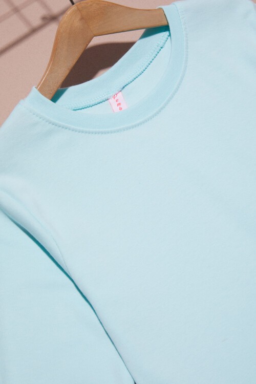 Su Yeşili Uzun Kollu Kız Çocuk Düz Sweatshirt 16424