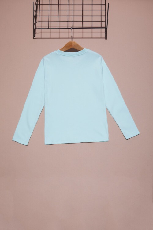 Su Yeşili Uzun Kollu Kız Çocuk Düz Sweatshirt 16424